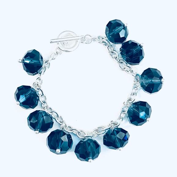 Blue Glass Beads Silver Toggle Bracelet Kentucky - Picture 1 of 1